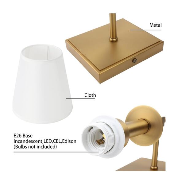 Set of 2 Brass Wall Sconces w/ White Shade Hardwired Mid-Century E26 - Picture 5 of 7